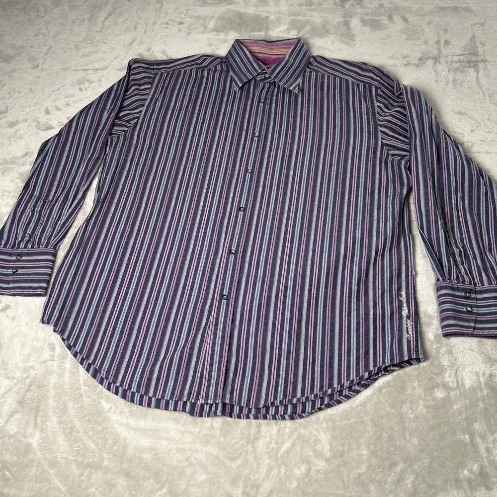 Robert Graham Button Up Shirt Mens XL Blue Purple Stripe